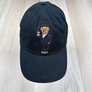 Polo Ralph Lauren Polo Bear Cap Tuxedo Martini Black Hat Strapback Rare